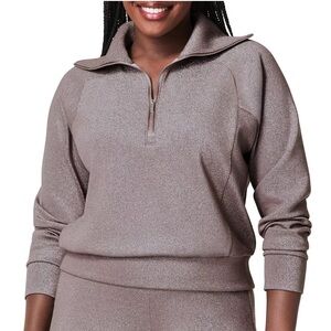 Spanx AirEssentials Half Zip Shimmer Pullover Sweatshirt Fold Over Collar-Size-S